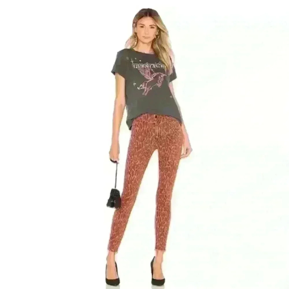 MOTHER High Waisted Looker Ankle Fray In Animal Attraction Size 26 New With Tags